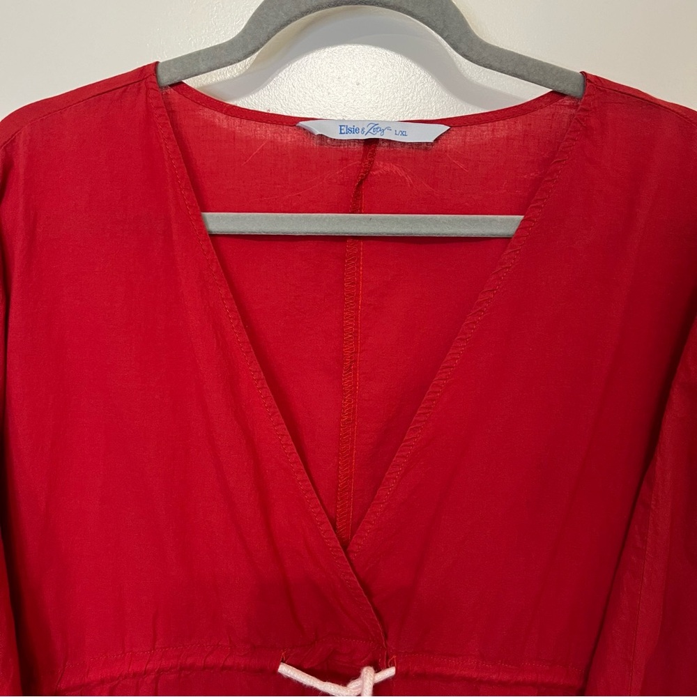 Elsie & Zoey Red Cotton Swim Cover Up- Tie Rope Waist- Women’s L/XL - Picture 4 of 7